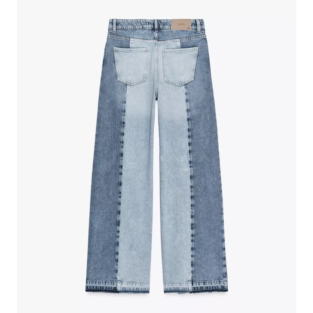 Zara contrasting two tone denim pants high waisted wide leg jeans
